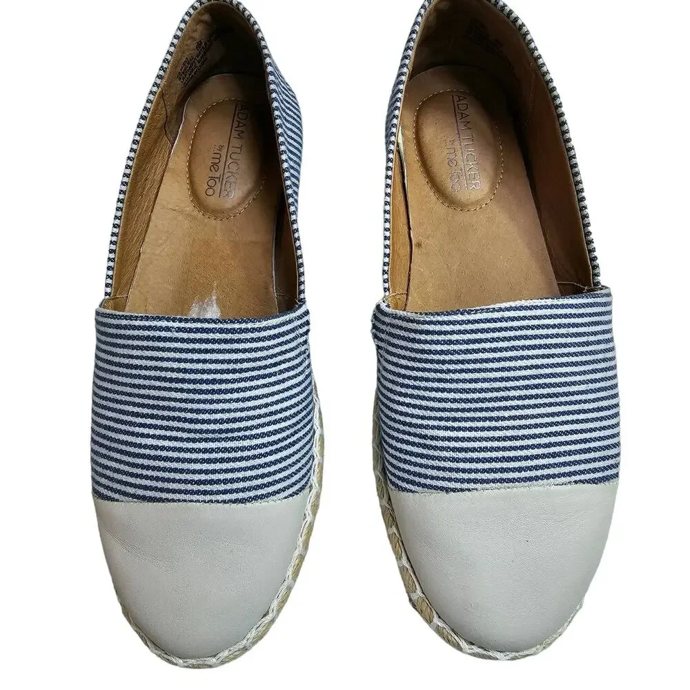 Adam Tucker Me Too Womens Sz 6 Stripe & Beige Leather Nautical Espadrilles Flat